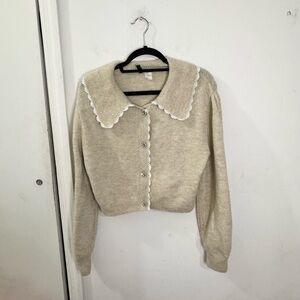 H&M Peter Pan collared Cardigan Sweater, beige, size XS